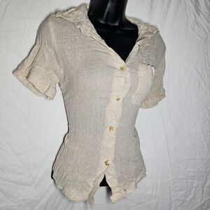 90s cream linen type boho vintage whimsical blouse